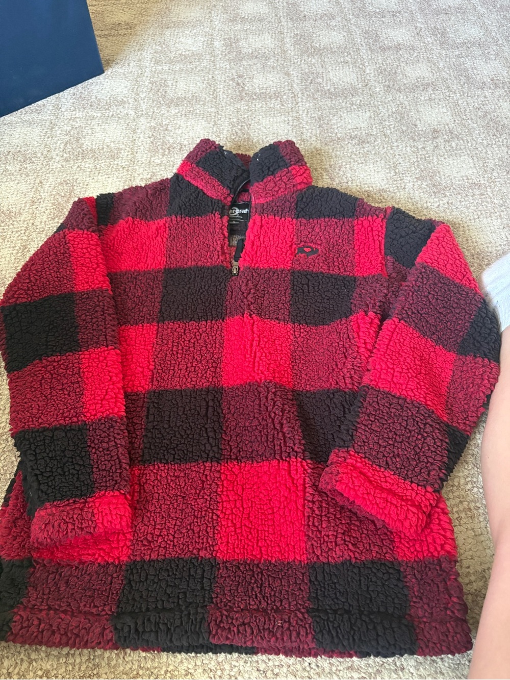 Red & Black Plaid Sherpa Half-Zip Jacket